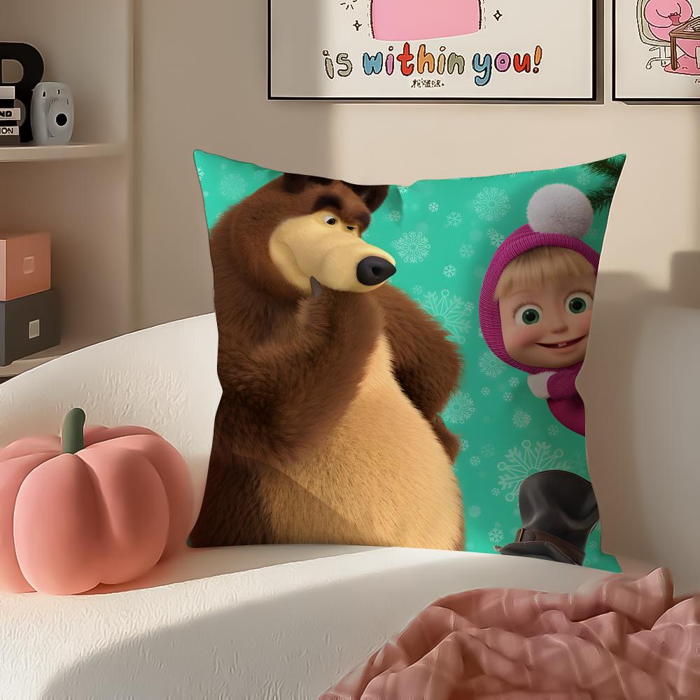 PopCartoon To Accompany MMasha And BBearsS Cushion Cover Pillowcase Short Plush Invisible zipper Room Sofa Cushion Cover