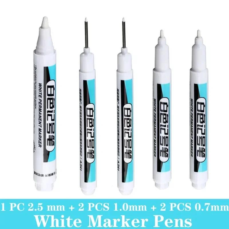 1/3/5 PCS White Paint Markers Pens Oily Waterproof Plastic Large Capacity White Marker School Supplies Stationery 0.7/1.0/2.5mm