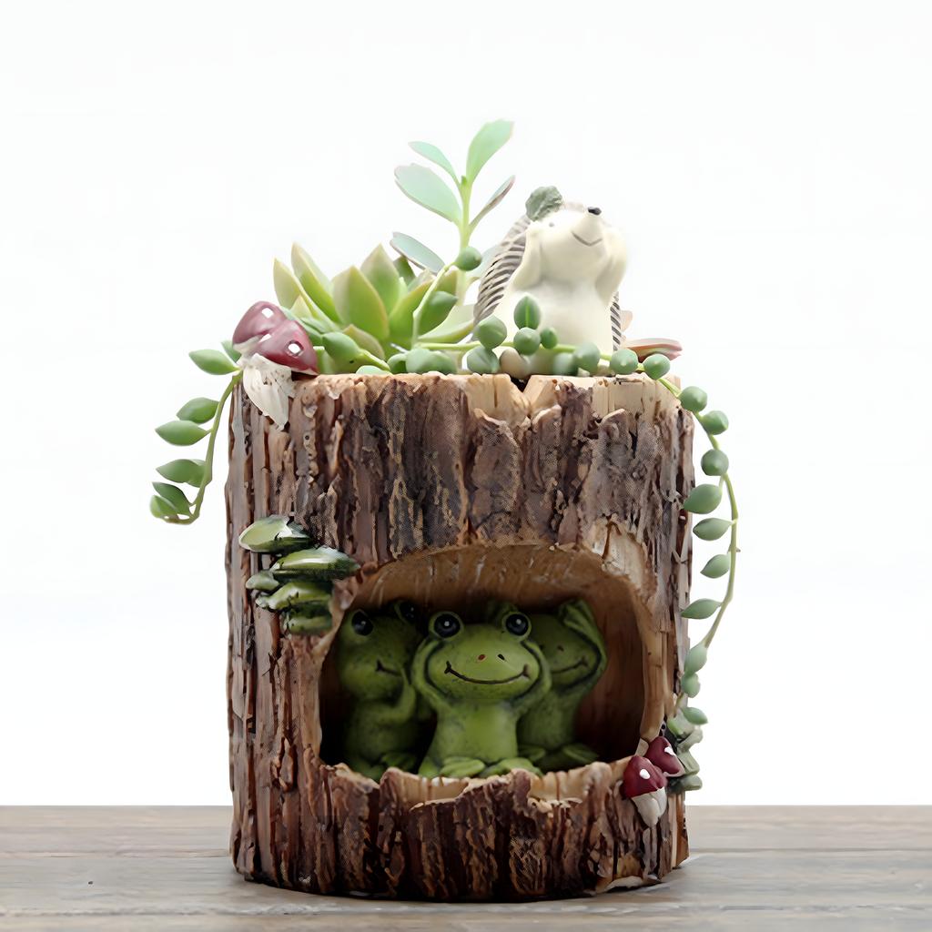 Tomfeel Baumstumpf-Sukkulenten-Blumentopf, Cartoon-Pastoral-Stil, Tier-Blumentopf, Kunstharz-Topf, Garten