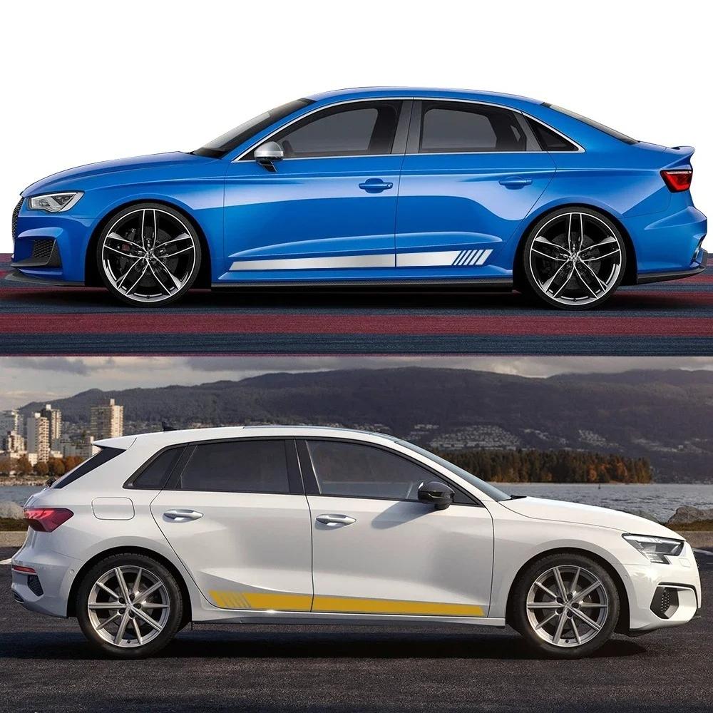 2PCS Car Side Skirt Stripes Sticker Vinyl Trims Decals Accessories For  A3 8P 8V 8L 8Y S3 RS3 Sedan Sportback Limousine TFSI