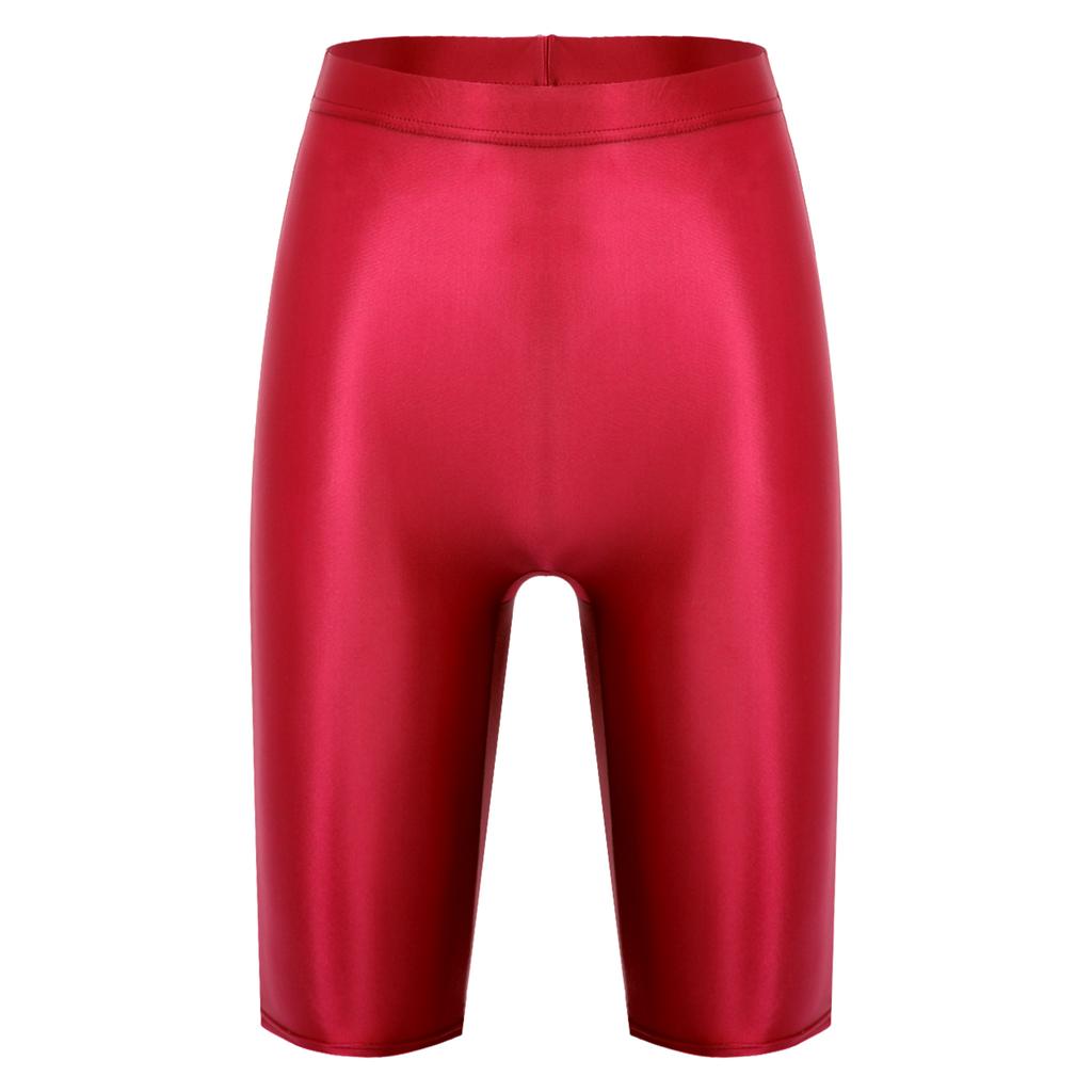 Womens High Waist Glossy Shorts Elastic Fit Workout Leggings Swimwear Athletic Casual Bottoms