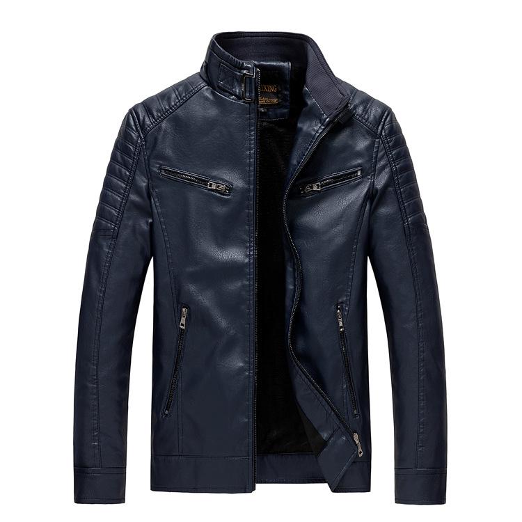 Men's Trendy Leather Stand Collar Motorcycle Jacket for Autumn and Winter