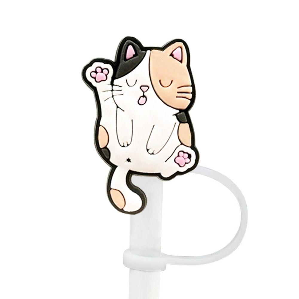 Silicone Straw Plug Cartoon Cat Drinking Dustproof Cap Creative Straw Tip Covers  Cup Accessories