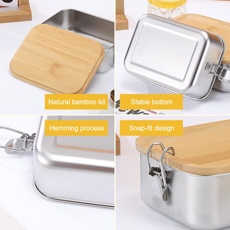 304 Stainless Steel Bamboo Lid Lunch Box, Japanese Style Lid Preservation Box, Lunch Box, Lunch Box, Food Storage Box