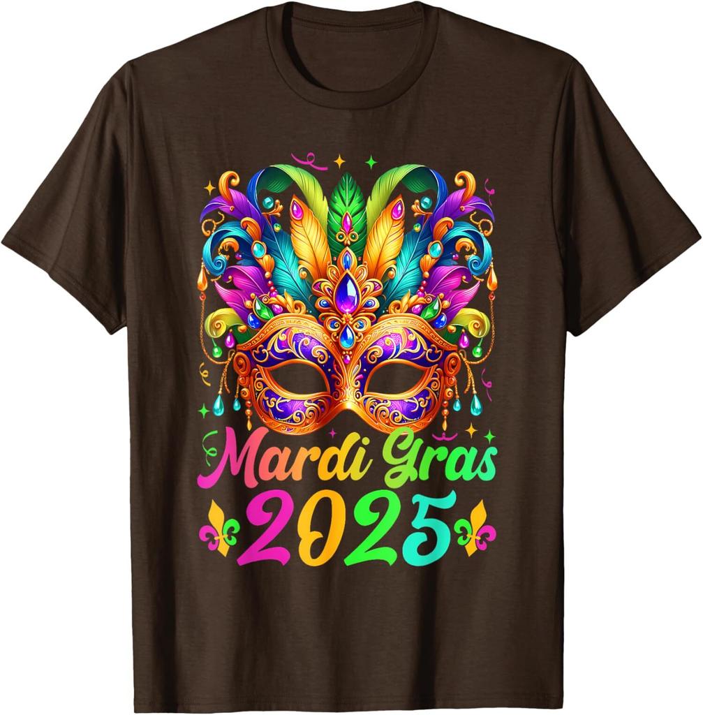 Mardi Gras 2025 Mask Feathers Family Cool Fan Gift Unisex T-shirt