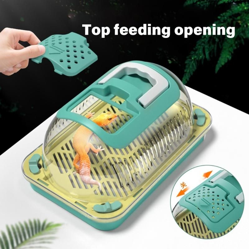 Lizards Box Container with Feeding Port Detachable Bottom Base and Handle Spacious Reptiles Keeper Enclosure