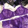 Sexy Hollow Bra French Ultra Thin Lace Embroidery Women Lingerie Set Underwire Push Up Bras Breathable Underwear and Panties Set