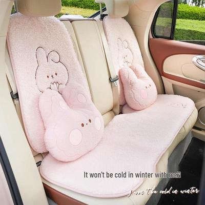 Universal Winter Car Seat Cushion - Plush Lambswool with Cute Rabbit Design, Thick and Warm