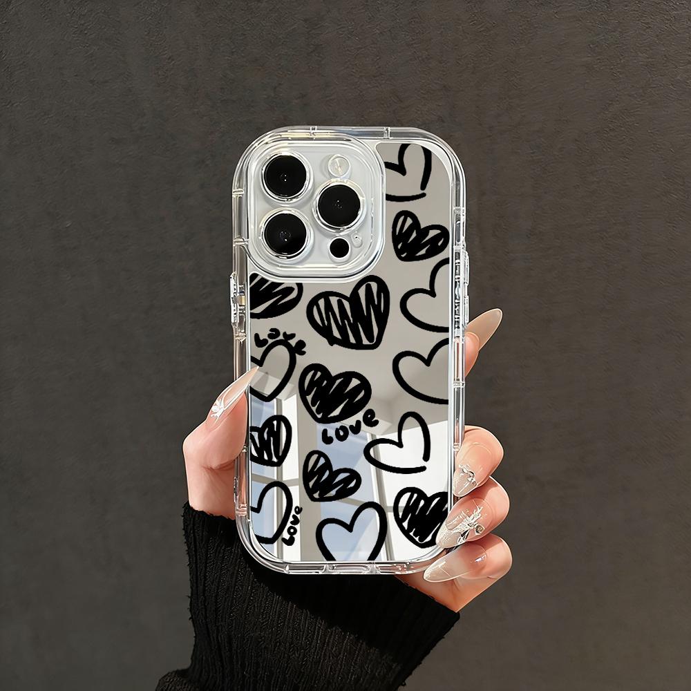 Phone Case For iPhone 17 16 15 14 13 12 11 Pro Max XS X XR 7 8 Plus Make Up Mirror Shockproof Soft Popular Cute Love Heart Cover