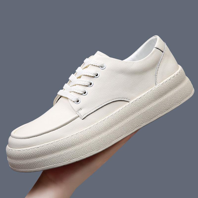 

European station men s shoes platform casual leather shoes trendy brand versatile leather 2025 new spring breathable men s white shoes 44 білий