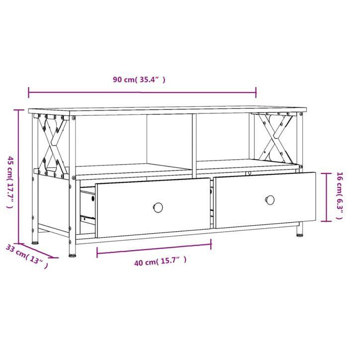 VidaXL Meuble TV chêne marron 90x33x45 cm bois d'ingénierie et fer 831797