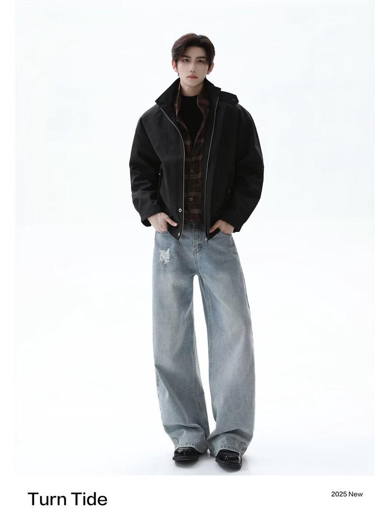 Men's Trendy Stand Collar Fake Two-Piece Workwear Jacket - 2026 Spring/Autumn Collection