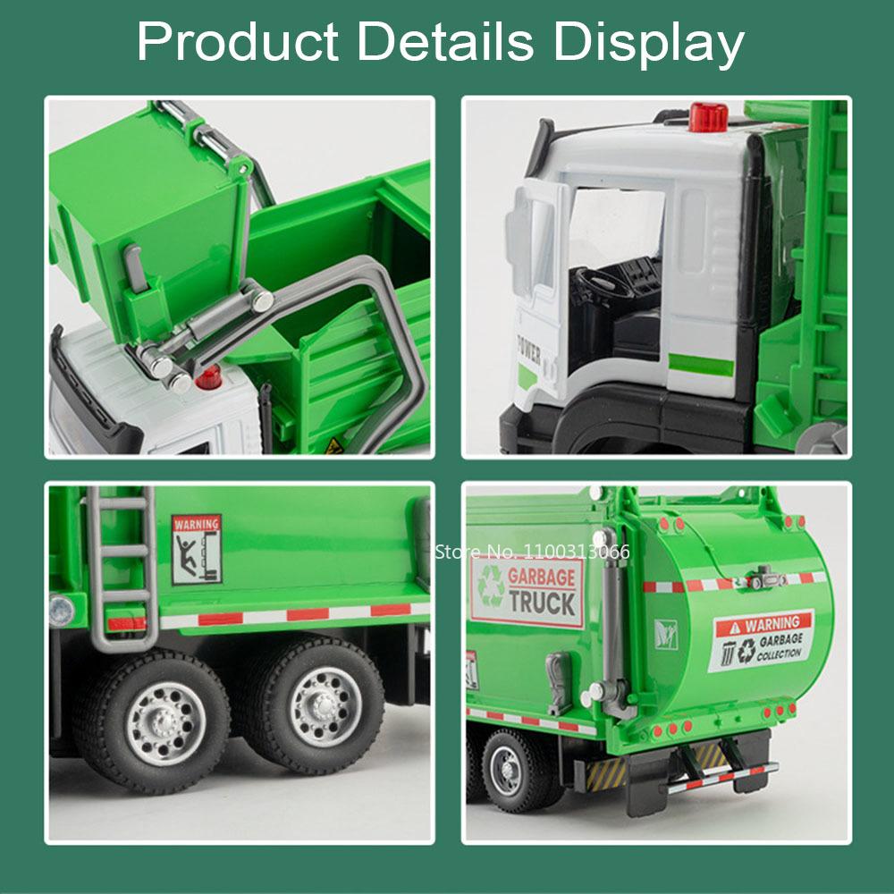 1:32 Alloy Garbage Sweeping Truck Toy Cars Model Door Opened Rubber Tires Sanitation Trucks Light Music Miniature Car Kids Gifts