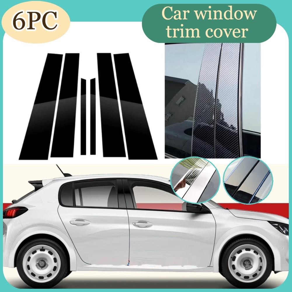 BGK1 6PCS Glossy Black Silver Carbon Pillar Post Fit For Peugeot 208 2020 2021 2022 -2024 Door Window Column BC Trim Sticker Cover