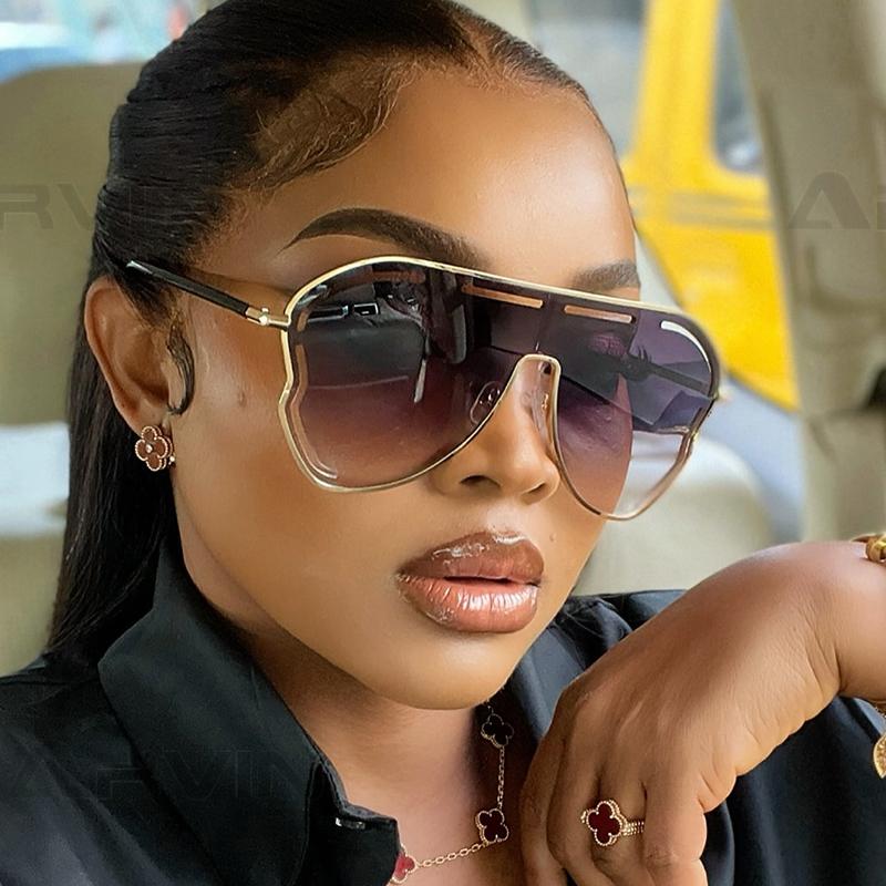 NEW Sunglasses Women Luxury Brand One-Piece Eyewear Shades   Oversized Hollow Alloy Frame Sun Glasses for Ladies Eyeglasses