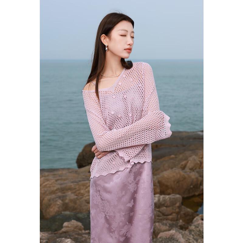 Sancai Women's Plus Size V-Neck Mesh Knit Sweater