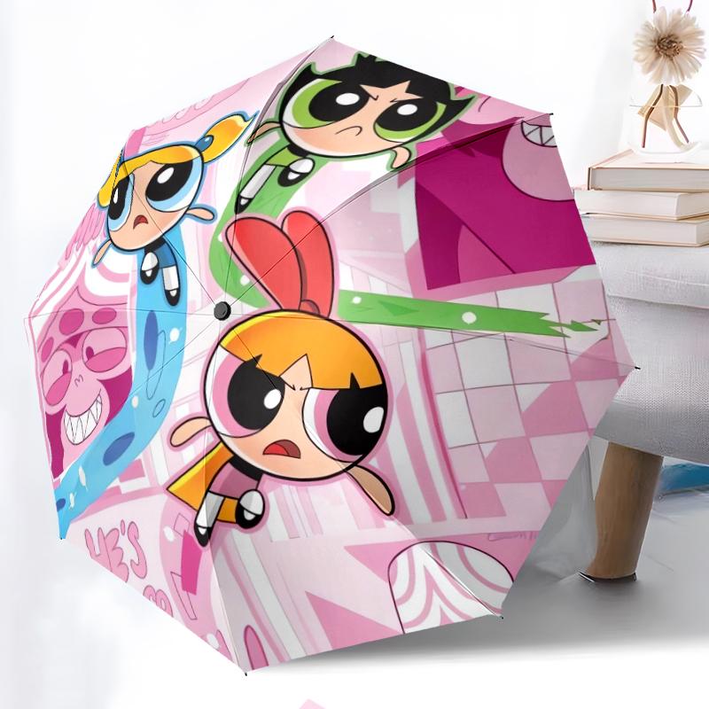 Powerpuff Fashionable Automatic Opening/Closing Folding Umbrella. Portable and Foldable, Ideal for Gift, Travel, and Daily Use.