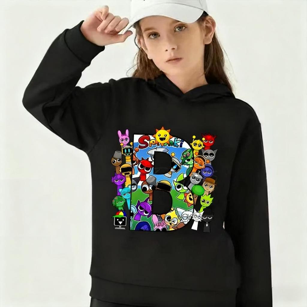 Autumn Winter Spravaki Character Collage Initials Printed Hoodies Fashionable Casual Warm Sports Long Sleeved Children's Boy Hooded Sweatshirts