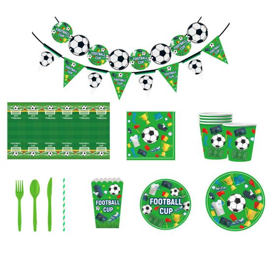 Soccer Birthday Party Decoration 10 Guest Disposable Dinnerware with Tablecloth Paper Plates Cup Napkin