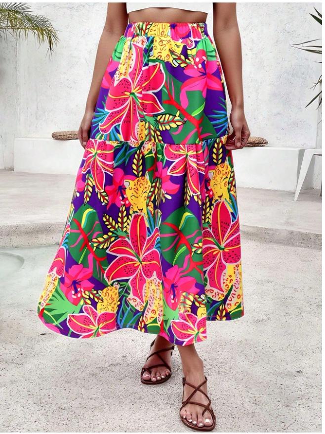 Summer Floral Retro High-Waisted Skirt - European Style Women's Clothing