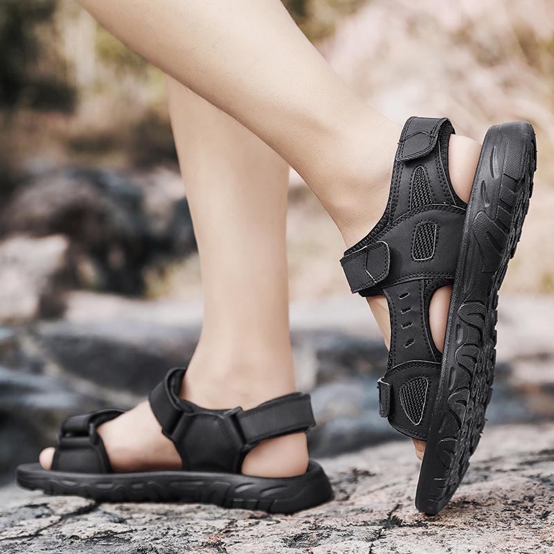 Sommer Neue Herren Ledersandalen Leicht und Bequem Klettverschluss Strandschuhe Retro Extra Groß Outdoor Freizeit Sportsandalen