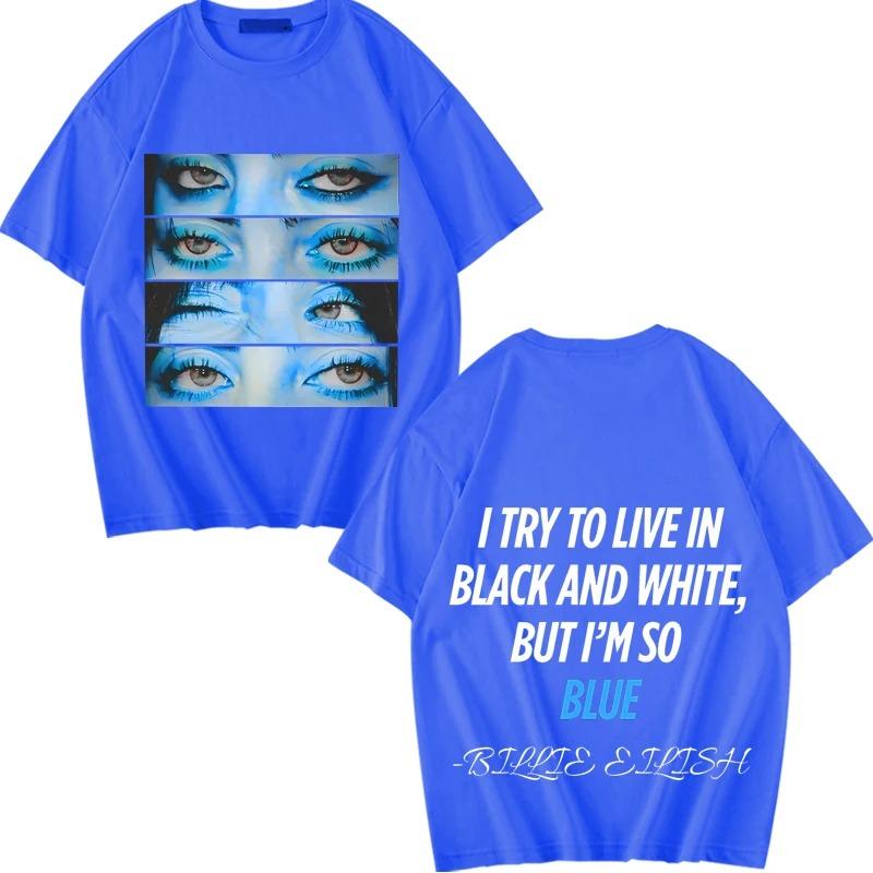 Billie Tee Blue Eyes Hit Me Hard and Soft T Shirt Men’s Women Oversized Cotton Short Sleeve Summer Print Unisex Tops