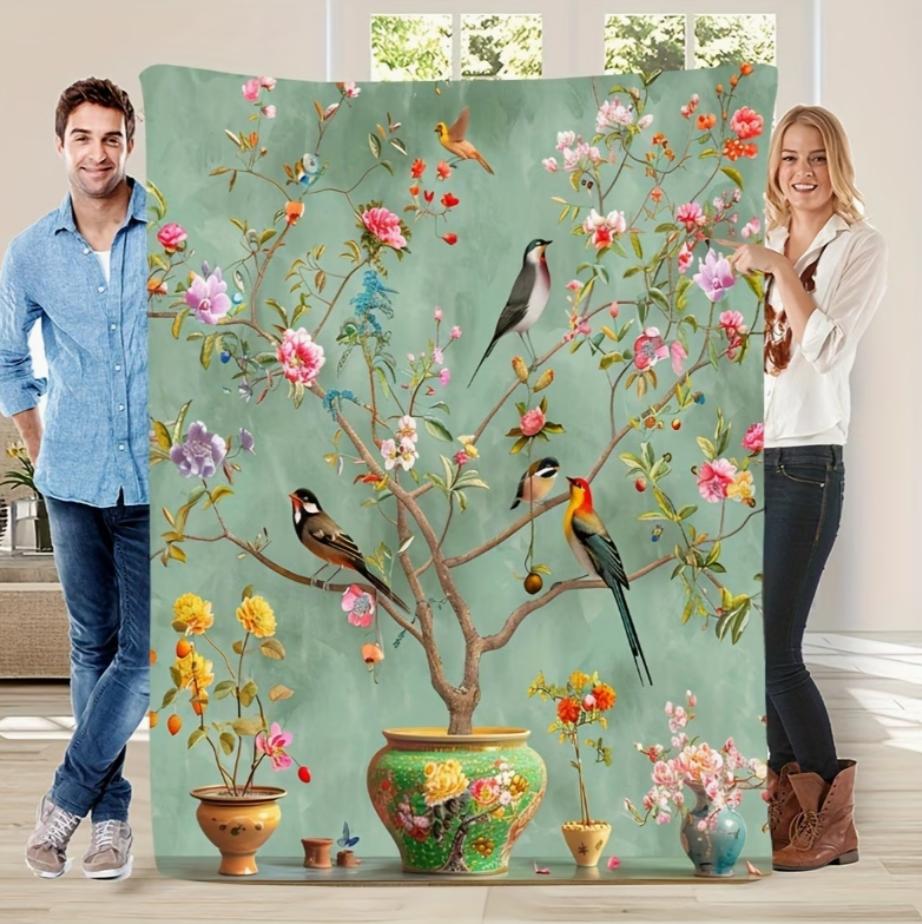 Cozy and Soft Fleece Throw Blanket Featuring Adorable Cats and A Floral Sofa Bed or In The Living Room It'S Warm and Comfortable