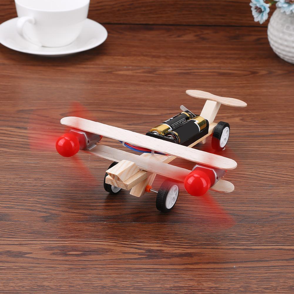 Twin Blades Assembled Aircraft Set Toy Battery Powered DIY Aircraft Model Toy Eco-Friendly Wooden for Intellectual Development