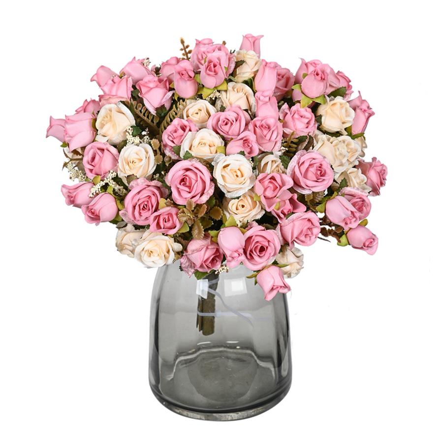 5 Forks 15 Heads Silk Artificial Flowers Rose Wedding Bridal Bouquet Festival Decoration Home Room Arrangement Flower Accessory