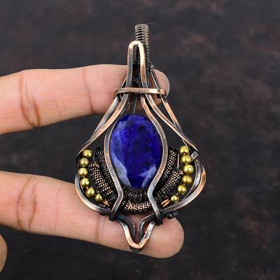 Faceted Blue Sapphire Pendant Copper Wire Wrapped Pendant Top Quality Gemstone Jewelry Handmade Pendant Copper Wire Jewelry Anniversary Gift