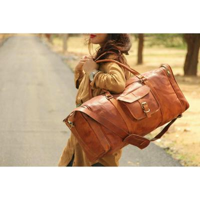 Women's Genuine Leather Large Vintage Duffle Travel Gym Weekend Overnight Bag.