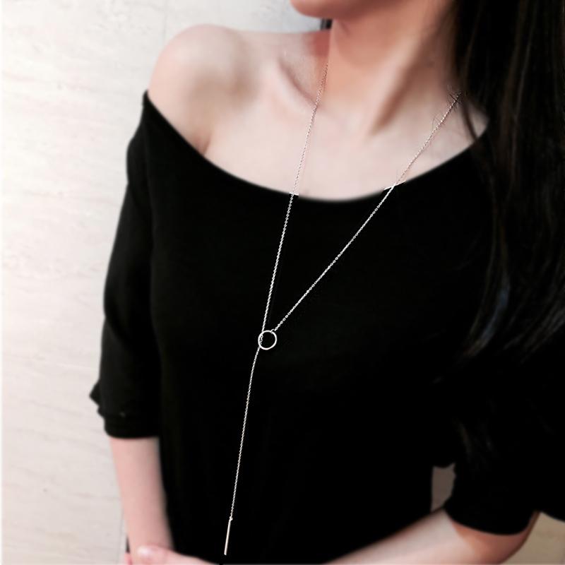 Verkauf von echten 925 Sterling Silber Kreis Streifen lange O-Kette Halskette edlen Schmuck Halsband für Frauen Hochzeitsgeschenk Nk001