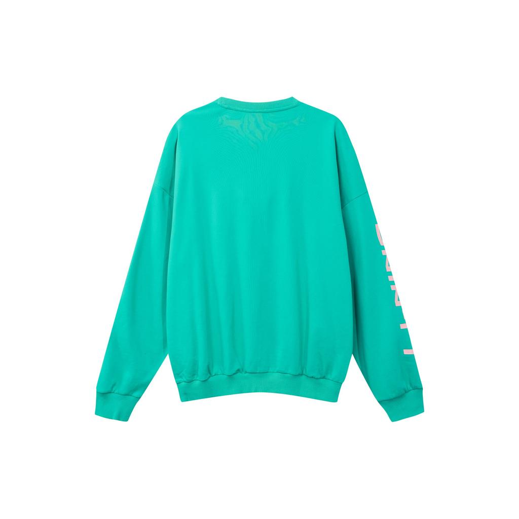 Li Ning Color Block Logo Print Round Neck Long Sleeve Sweatshirt Men sweatshirt Aqua-Green AWDRF73-4