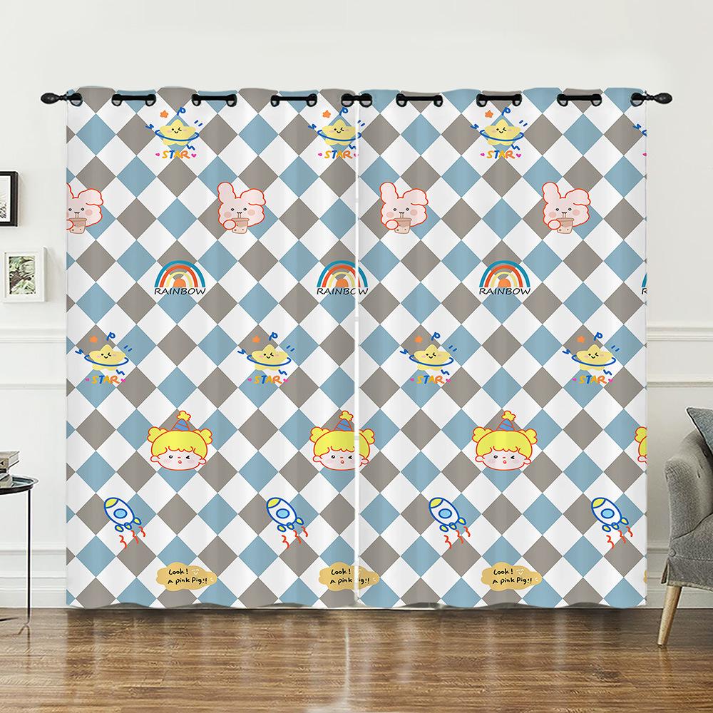Curtain Cartoon Animal Plaid Blinds Digital Printing Blinding Curtains Punching