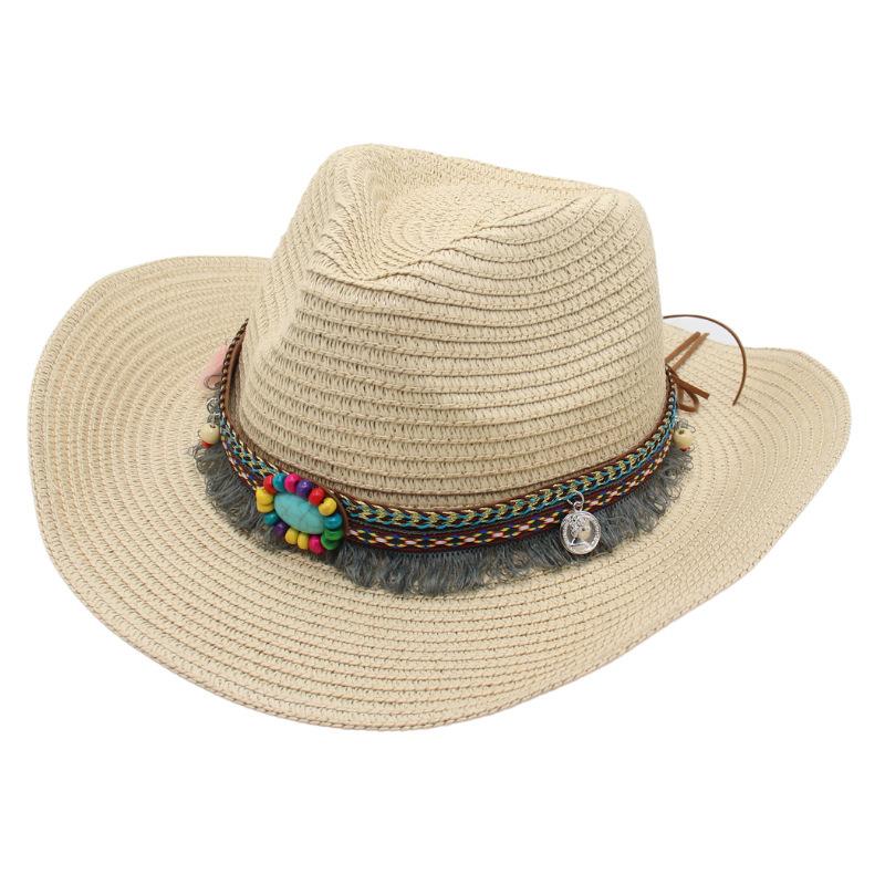Western Cowboy Straw Hat Summer Sun Hat Beach Hat Ethnic Sun Hat Tibetan Curling