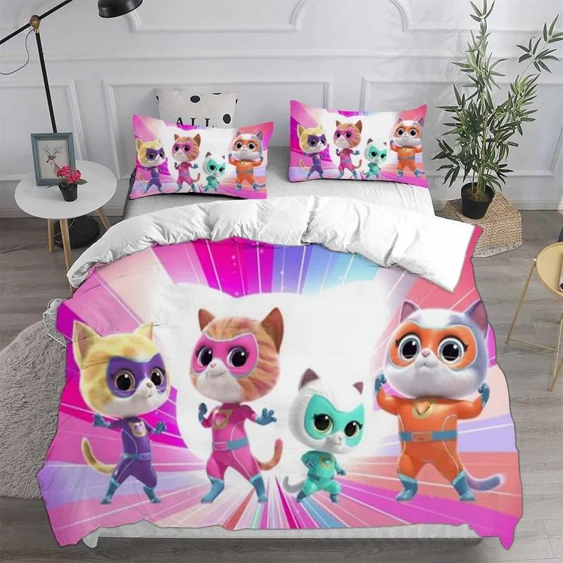 Anime Super Kitties Bedding Sets Comforter Quilt Bed Cover Duvetcover Pillow Case Sets Kids Adult Size  Home Textiles