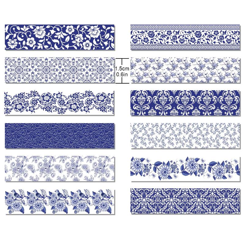 Blue & White Washi Tape Set; Pretty Chinoiserie Designs; 12 Rolls! Decorative Tape; Journaling, Scrapbooking