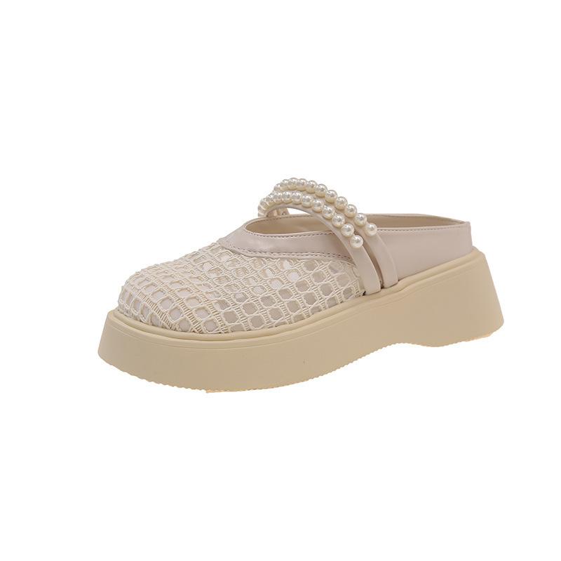 New mesh outer wear shoes summer one pedal lazy sandals Mary Jane shoes women's bag head half slippers thick sole