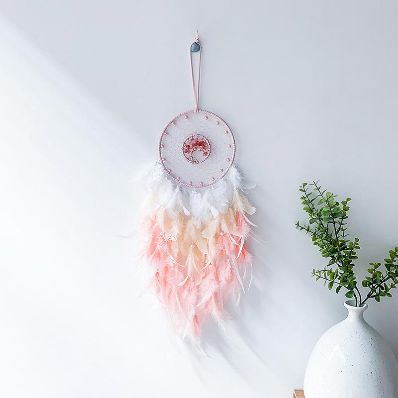 Life Tree Wind Chime Stone Hanging Ornament Fresh Girl Heart Forest Feather Pendant Bedroom Windowsill Creative Decoration