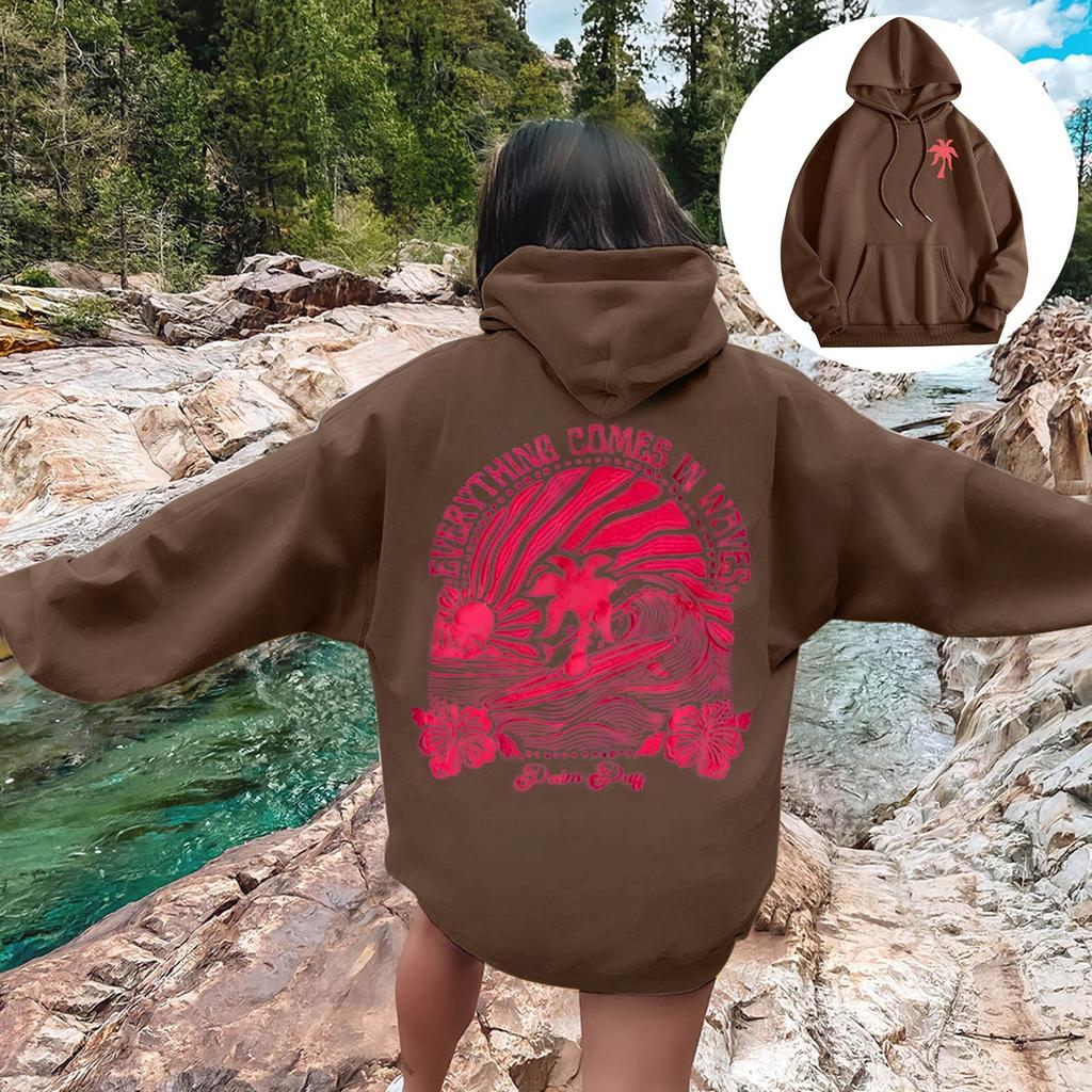 2025 New European Size Women's Shoulder Sleeve Thread Chasing Sunsets Brand Sweater Hoodie Printing