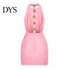 Women Dress Summer Party Backless 3D Rose Flower Halter Neck Solid Color Off Shoulder Sleeveless High Waist Slim Fit Prom Wedding Mini