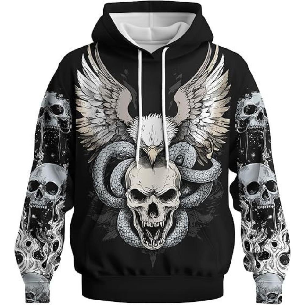 Autumn Winter Creative Skull 3D Digital Printed Men's Loose Fitting Pullover Hoodies Fashionable Long Sleeved Hoodies