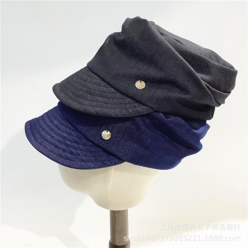 Lazy pleated denim cap women's literary newsboy hat spring and autumn thin fashion equestrian hat