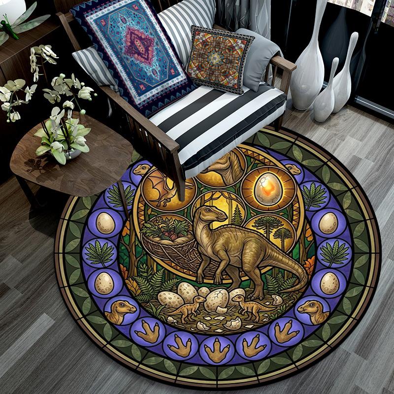 Dinosaur Life Cycle Round Area Rug Under Office Chairs Bedroom Living Room Home Decor 80cm x 80cm