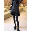 Plus Size Grey Wool-Blend A-Line Pleated Skirt – High Waist, Slimming, Short for Petite Chubby Women, Spring/Autumn