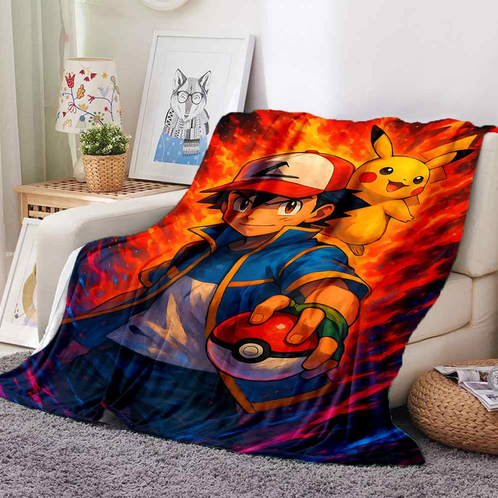 1pc Pokemon Flannel Throw Blanket HD Printed Lightweight Soft Warm All Season Blanket for Sofa, Bed, Travel, Camping Machine Washable
