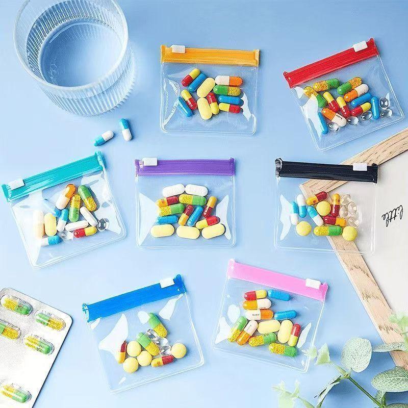 Mini Colorful Pill Dispenser Bag Reusable Medicine Zip Bags Self-Sealing Jewelry Storage Pouch Portable Travel Waterproof Bags