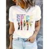 Retro Playful Design White Spice Graphic T-Shirt for Women - 90s Crew Neck Sleeve with Colorful Cartoon Print Aesthetic Clothes