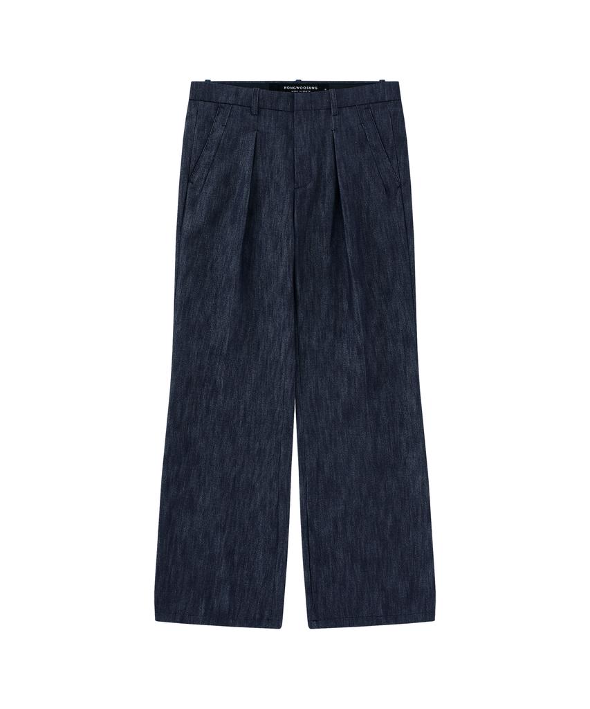 Honguseong 2Tucks Linen Denim Bootscut Pants_Deep Blue