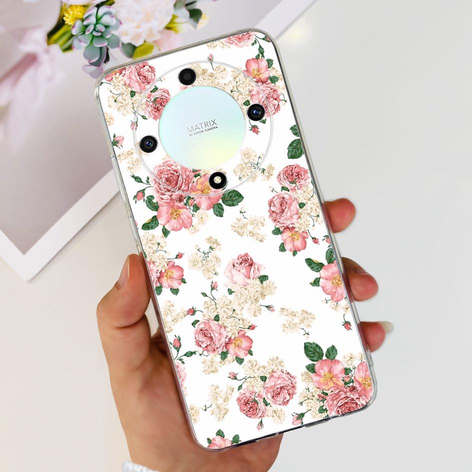 For Honor X9b 5G Case ALI-NX1 Popular Flower Soft Clear Silicon TPU Cover For Honor X9a RMO-NX1 HonorX9 ANY-NX1 Shockproof Funda